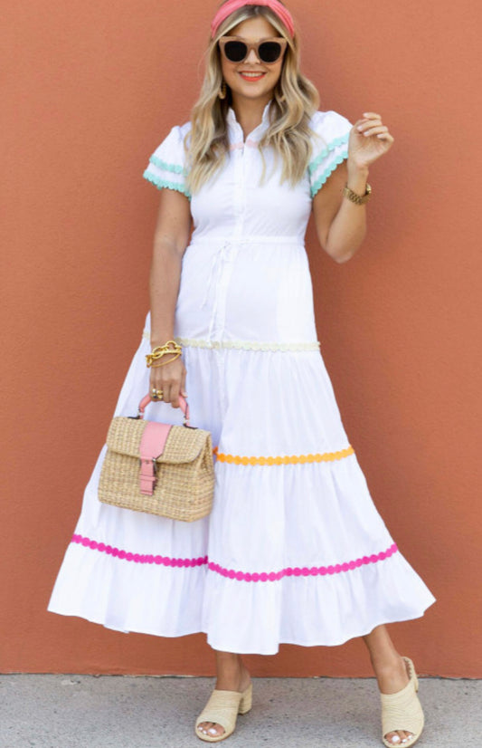 White Ric-Rac Tiered Dress