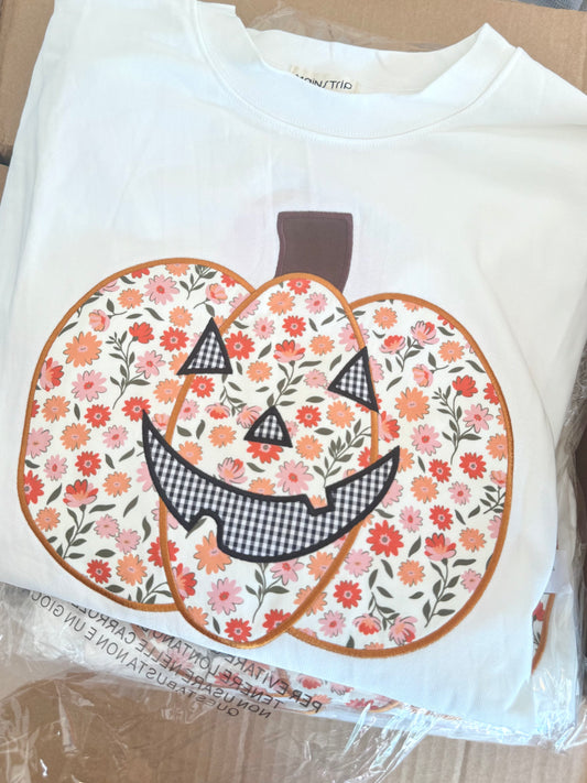 Harvest Hues Floral Pumpkin Patchwork Top