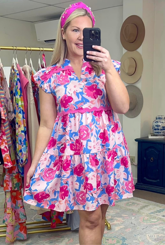 *MORE COLORS* Floral Print Ric-Rac Dress