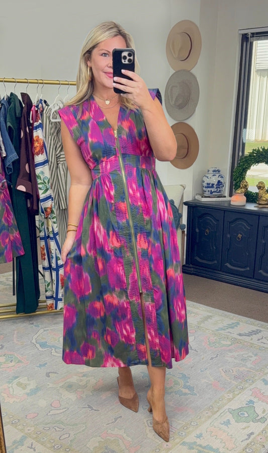 Painted Petals Watercolor Print Midi Dress