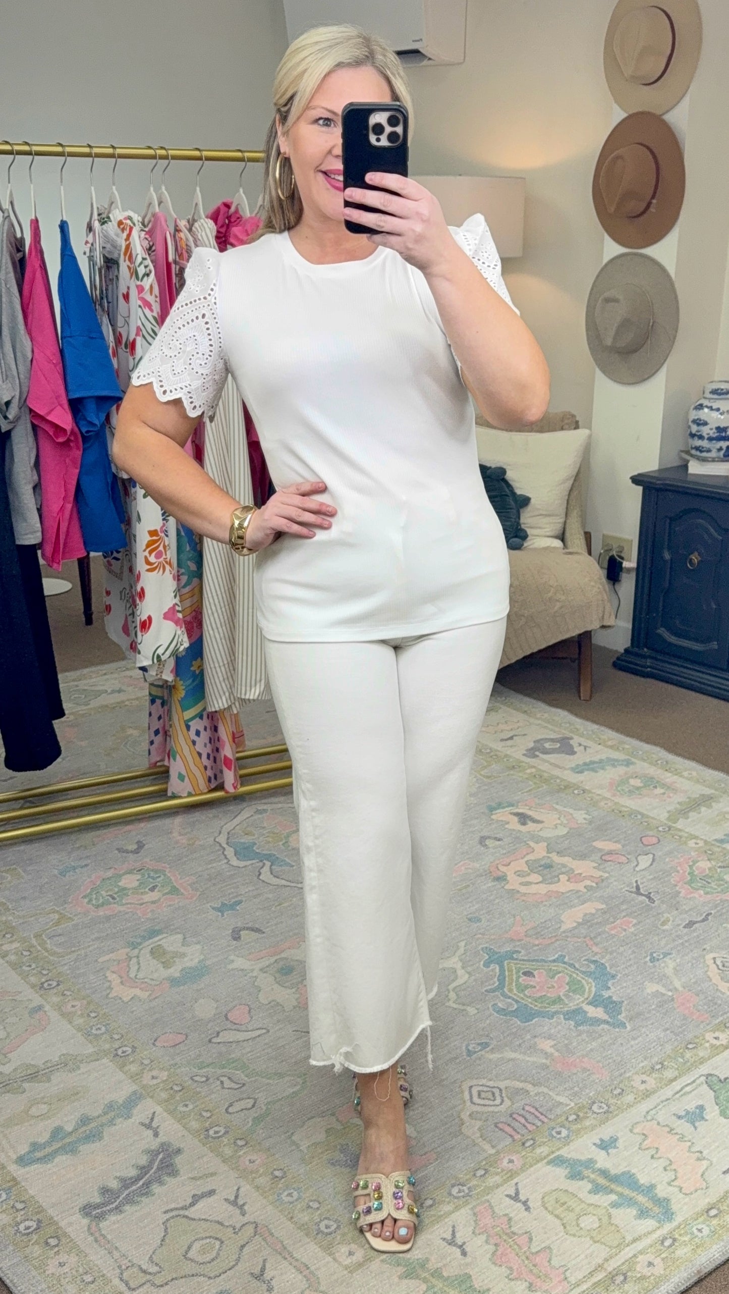 Precious Soul Scalloped Eyelet Sleeve Top