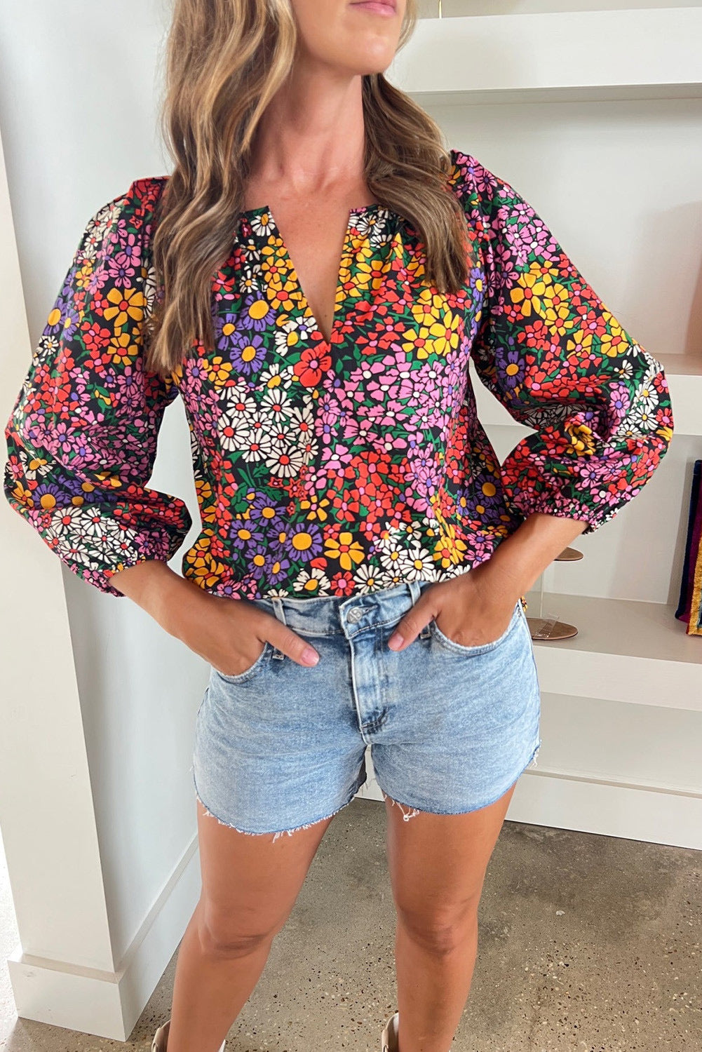 Multi Retro Floral Print Blouse