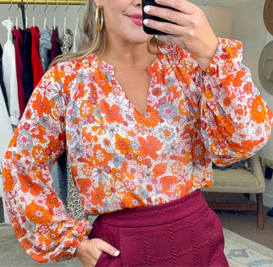 Among the Wildflowers Retro Print Blouse