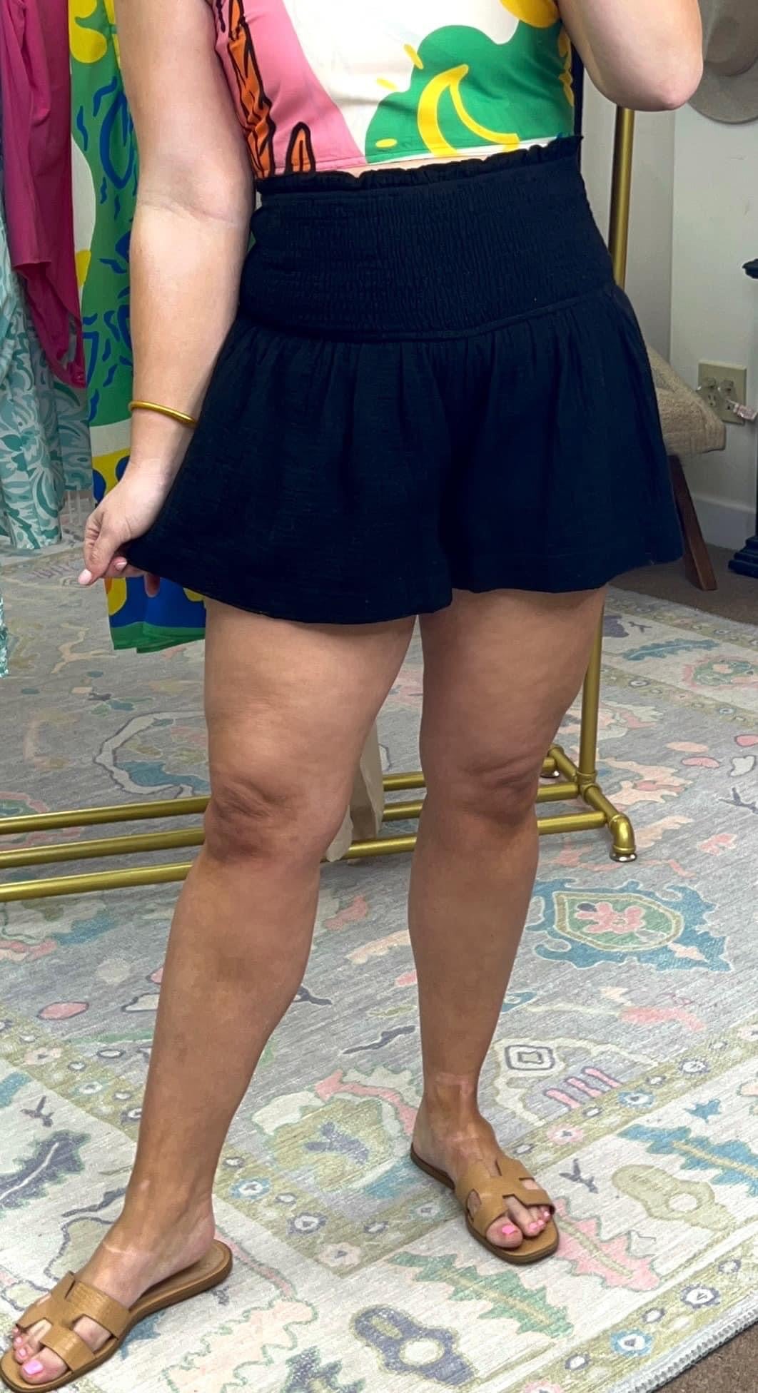 Smocked High Rise Gauzy Shorts