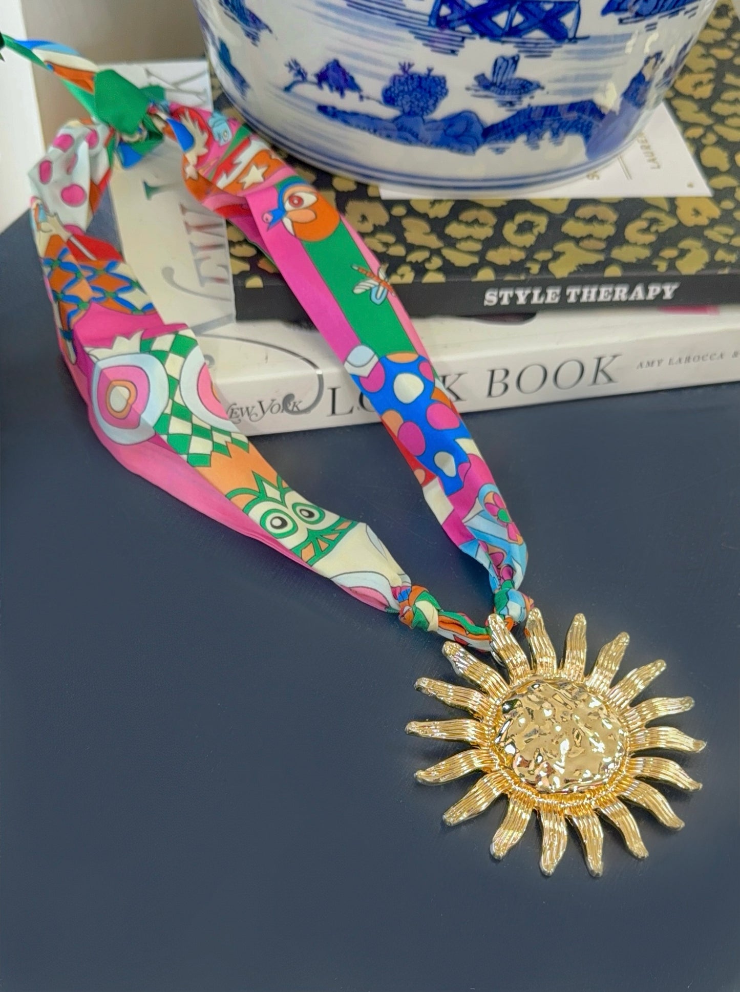 Ray of Sunshine Hammered Pendant Scarf Necklace