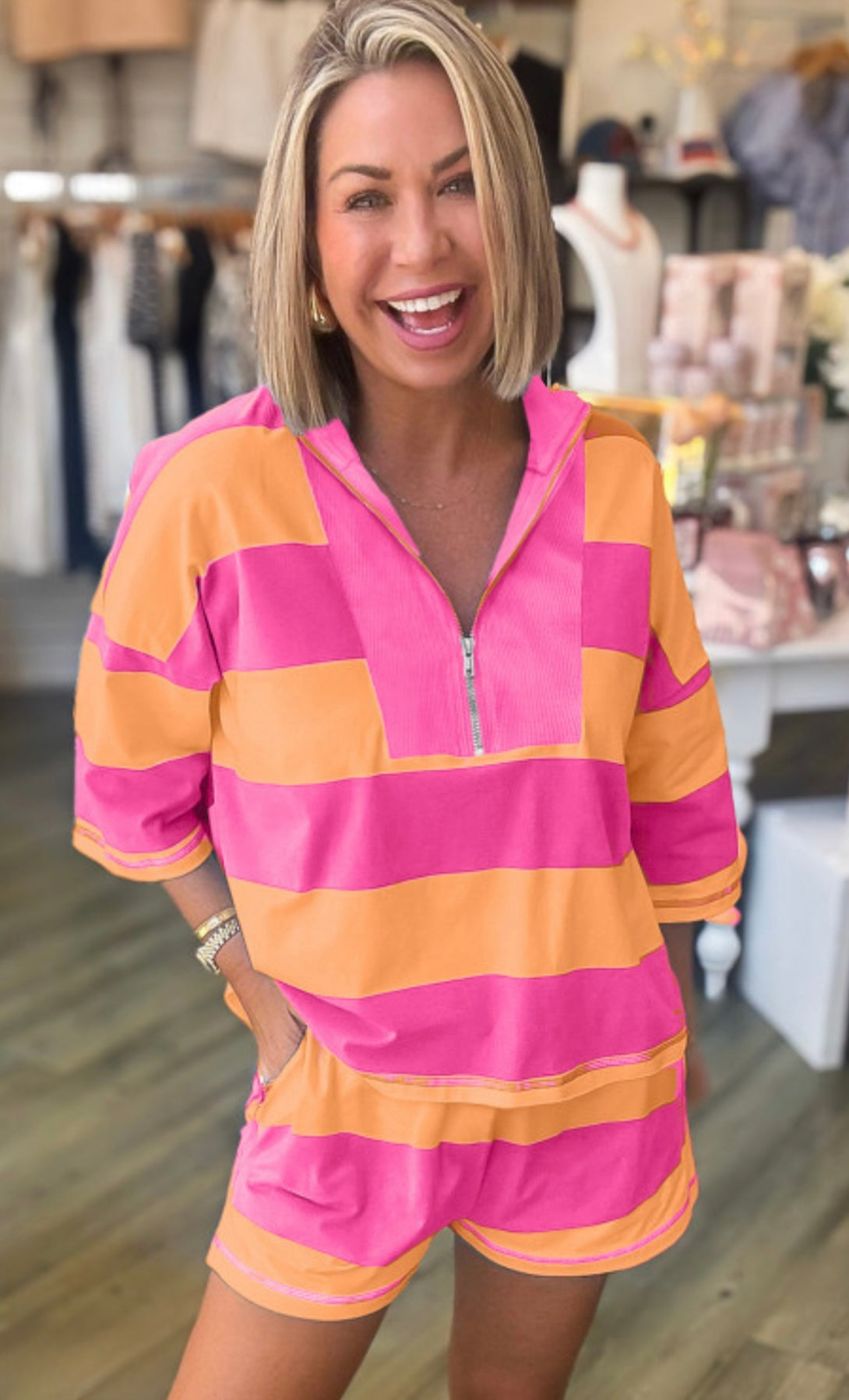 Stripe Hype Color Block Short Set