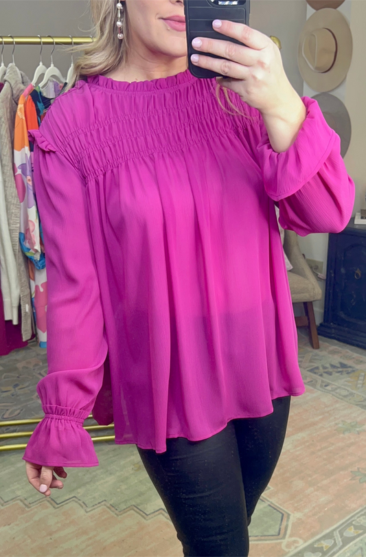 Pink Flounce Sleeve Blouse