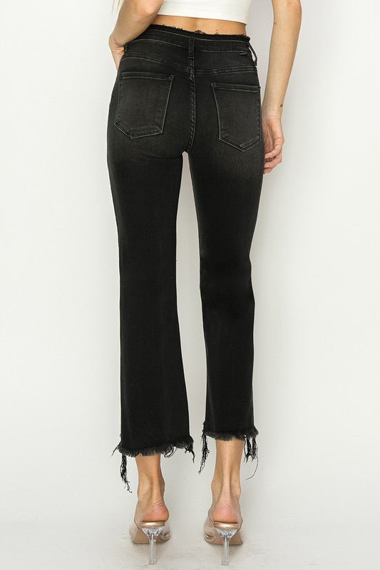 **RESTOCKED** On The Edge Raw Hem Crop Flare Denim