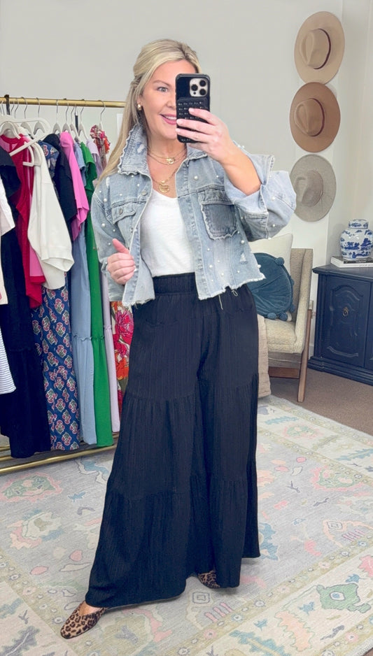 Pleasantly Surprised Textured Wide Leg Pants