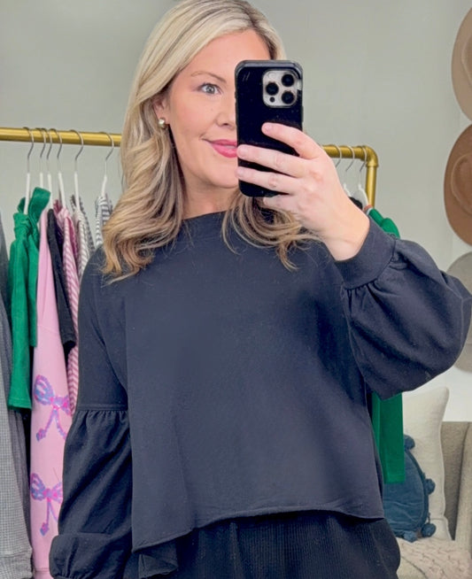 MUD PIE: Love You More Peplum Flounce Pullover