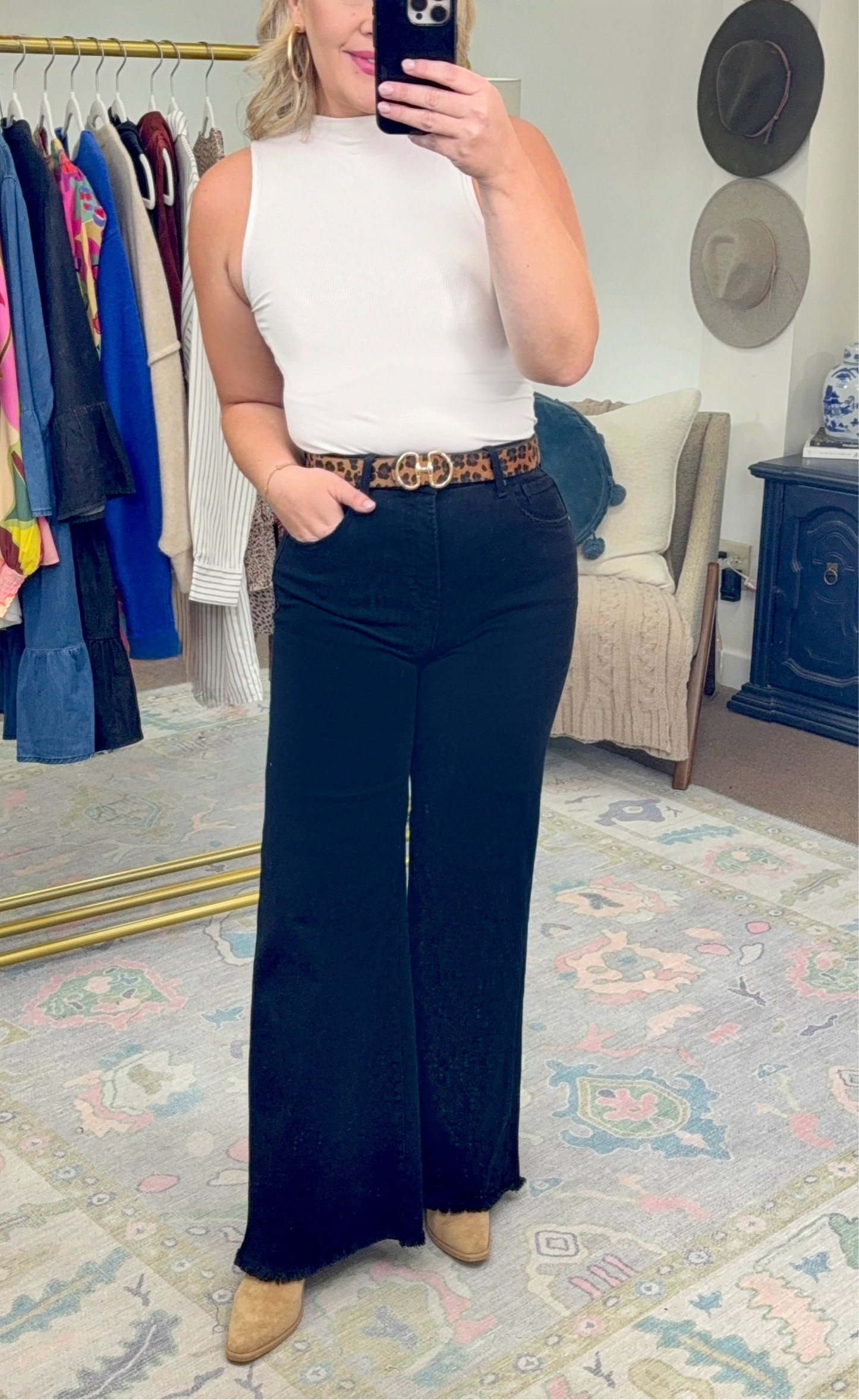 RISEN: With Stride Black Wide Leg Denim