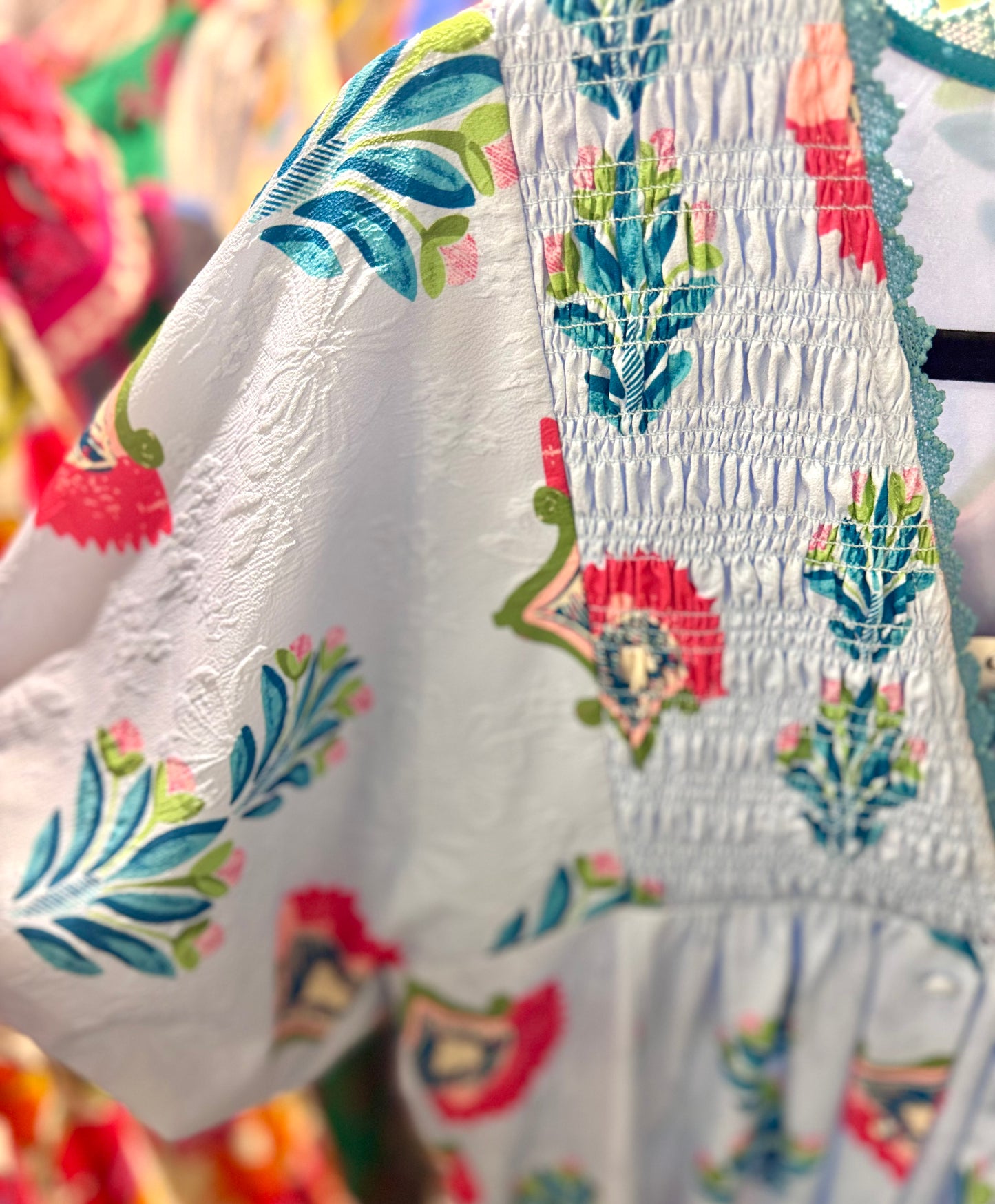 Jardin Bleu Puff Sleeve Midi Dress