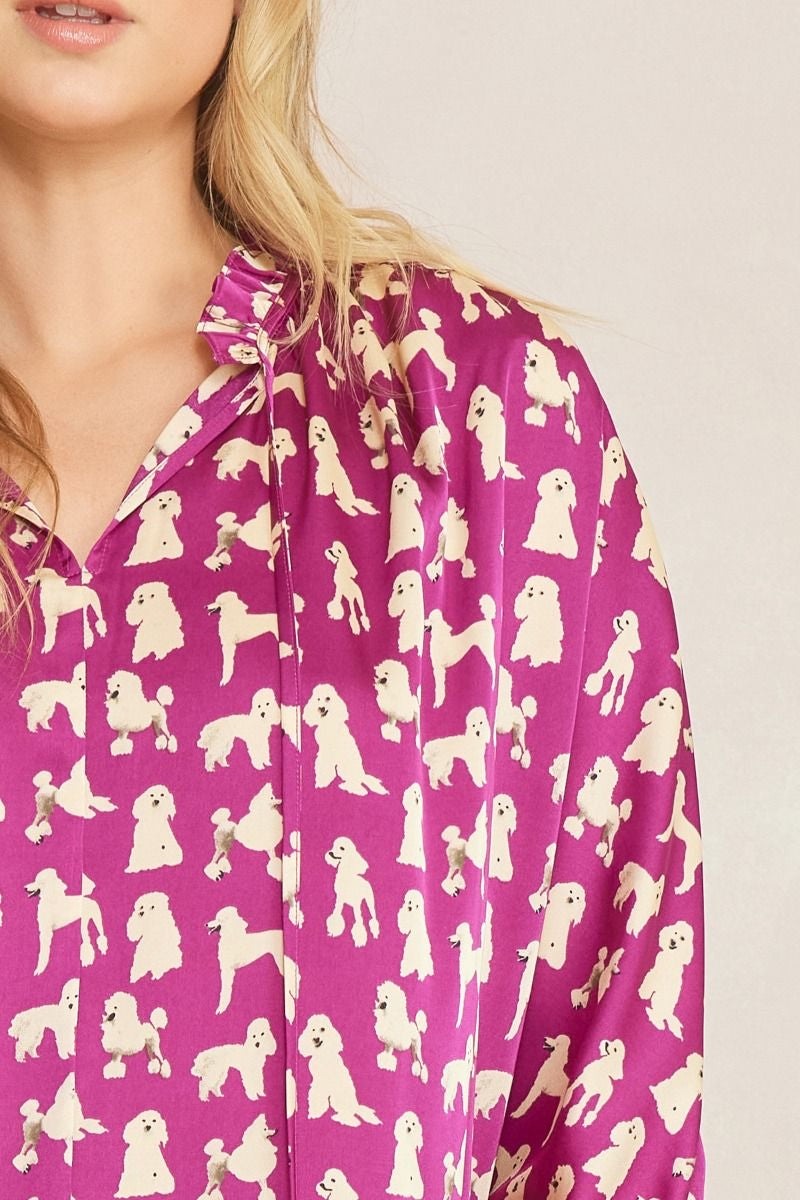 Dog Print Ruffle Blouse
