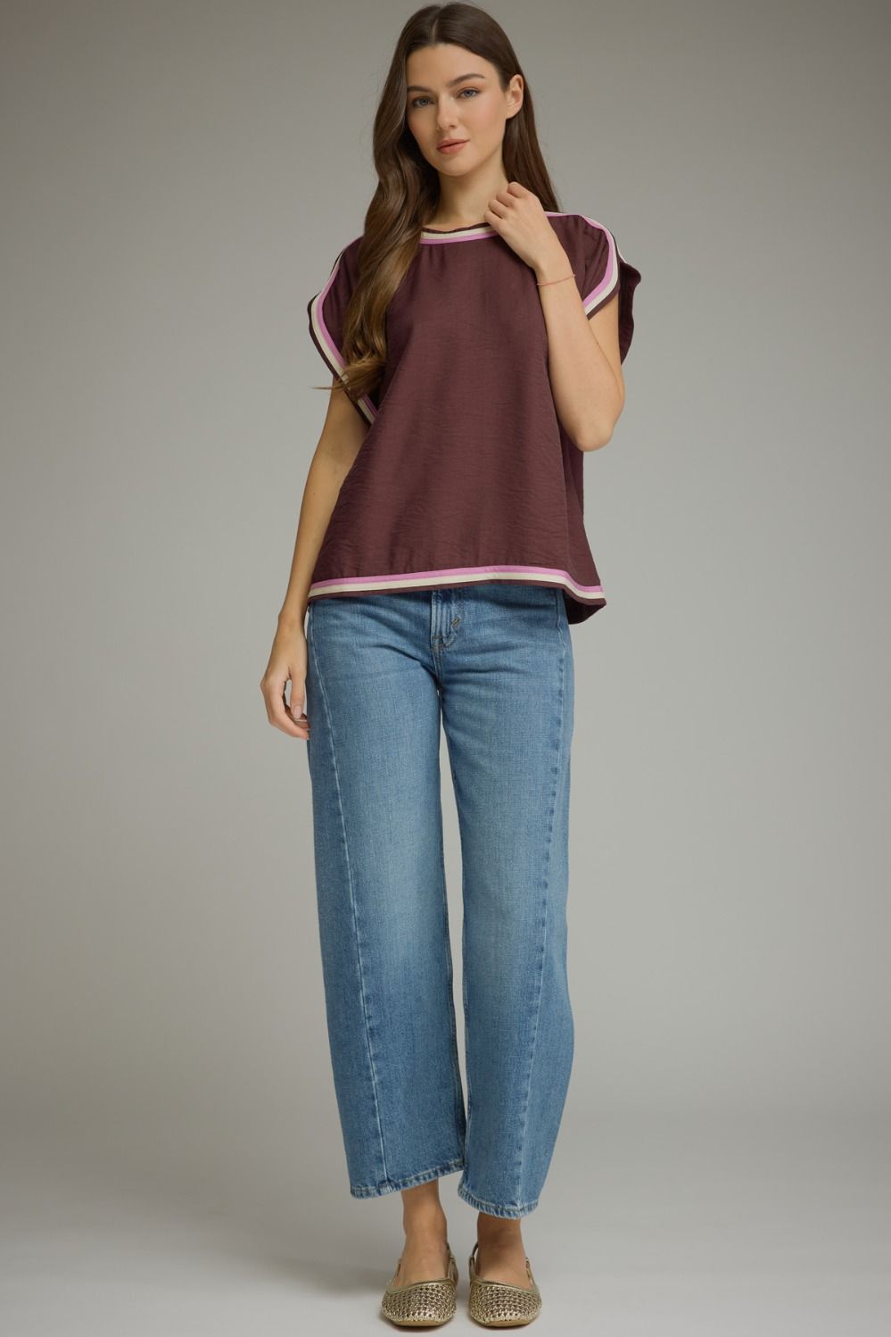 Retro Active Colorblock Trim Blouse