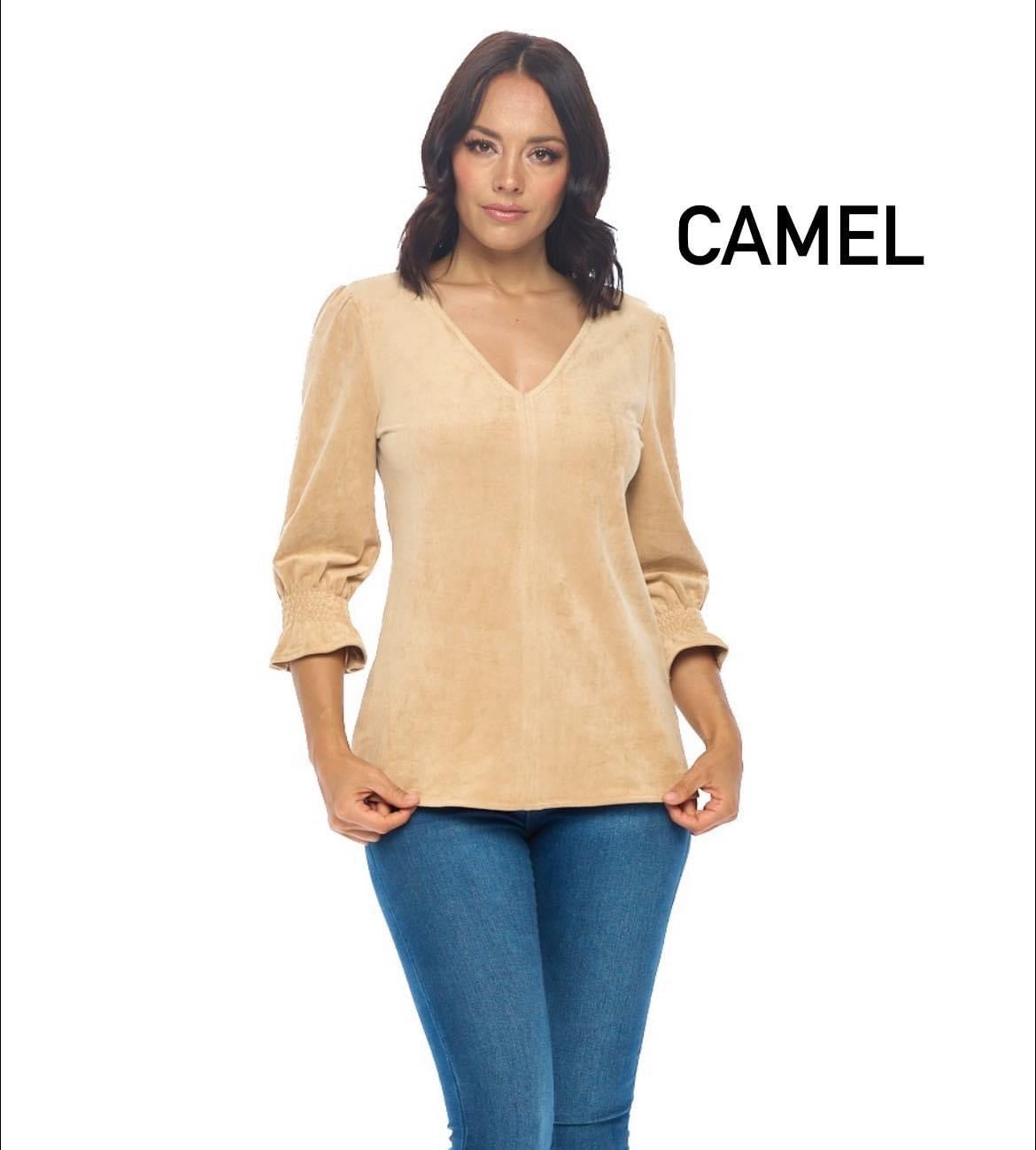 Suede Flounce Sleeve Blouse