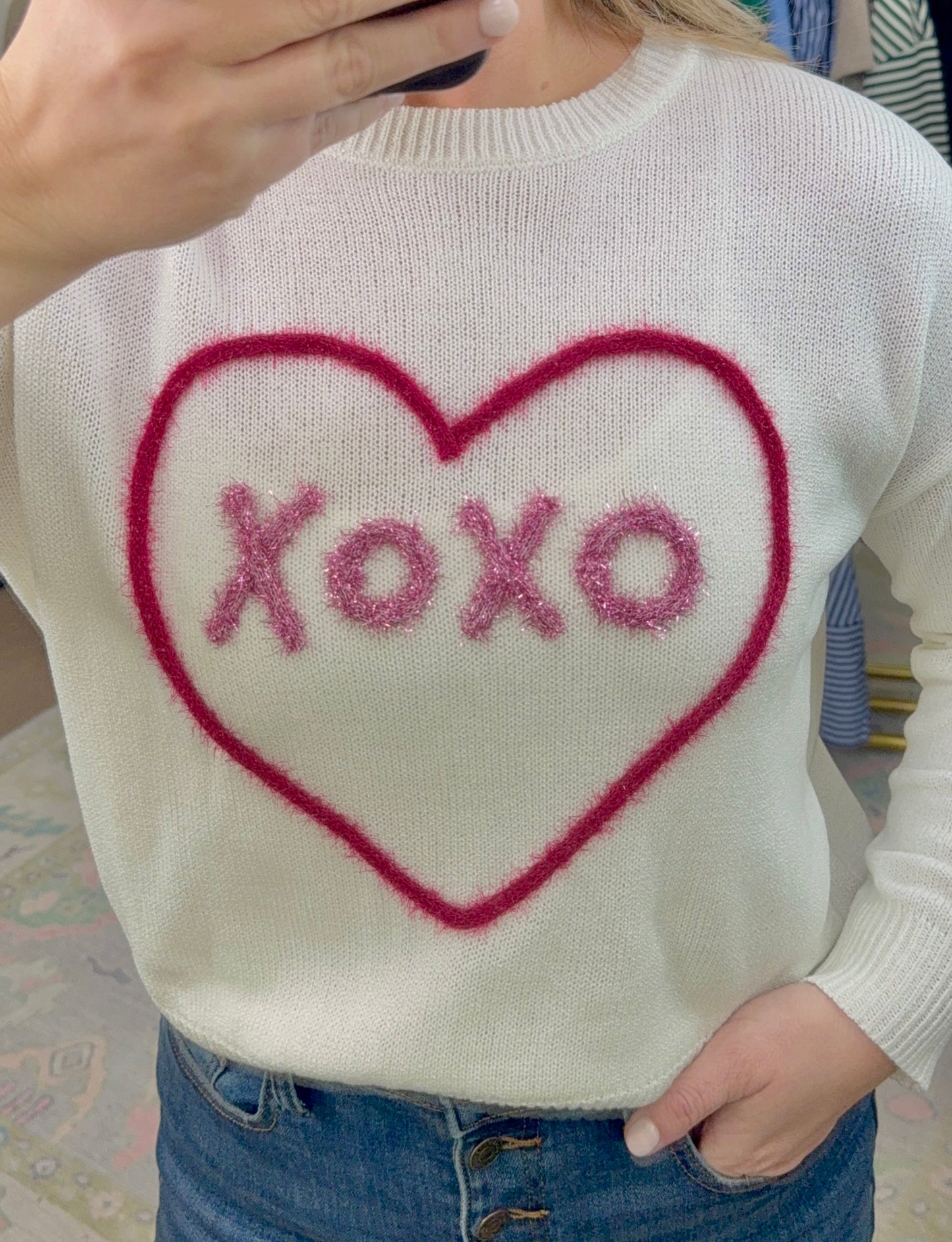 XOXO Heart Puff Script Sweater