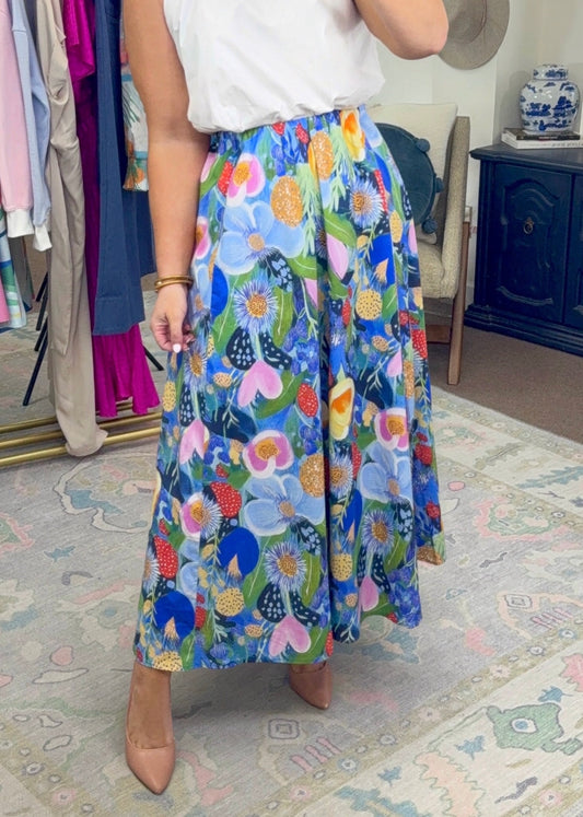 Garden Whimsy Watercolor Midi Skirt