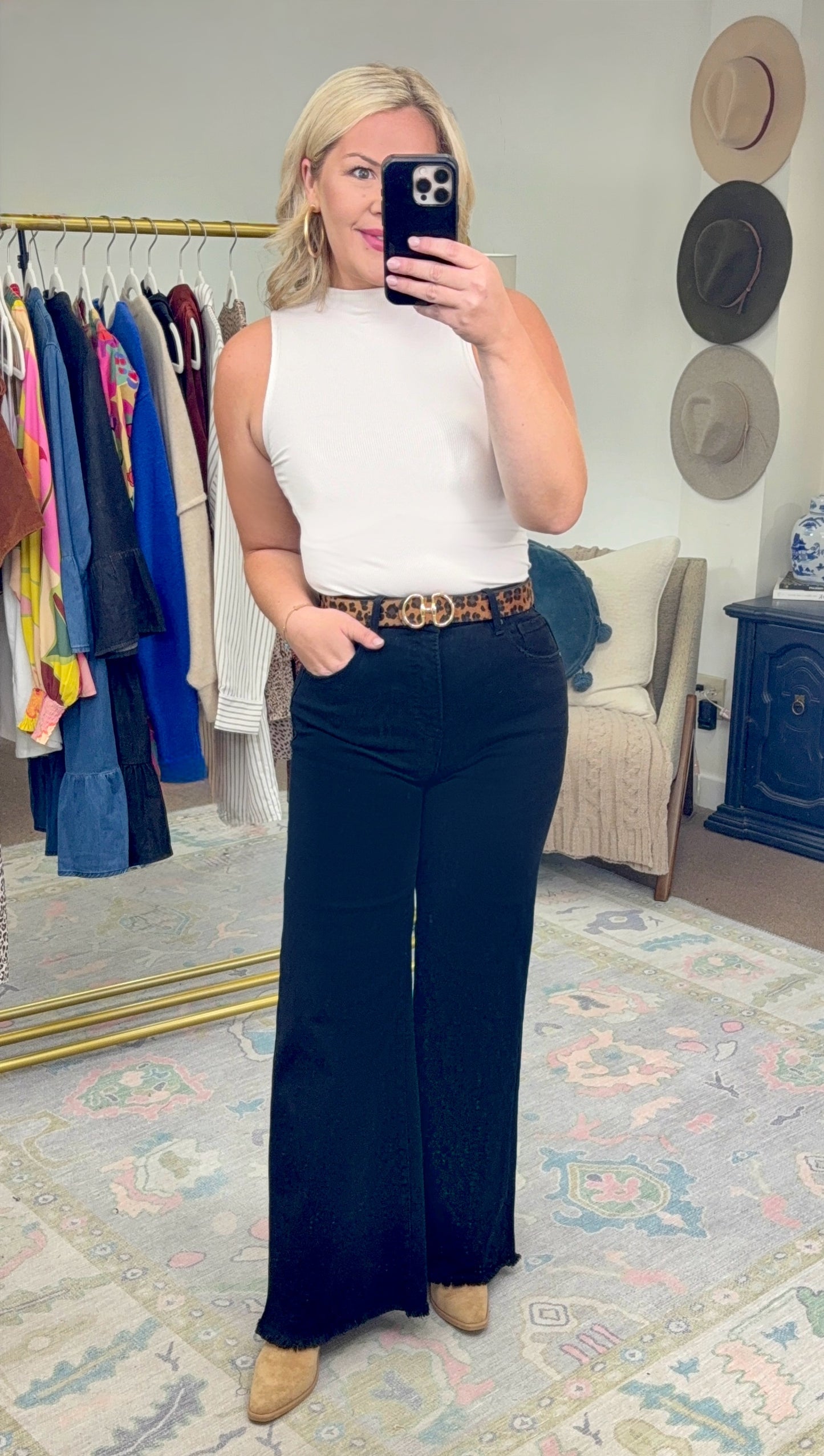 RISEN: With Stride Black Wide Leg Denim