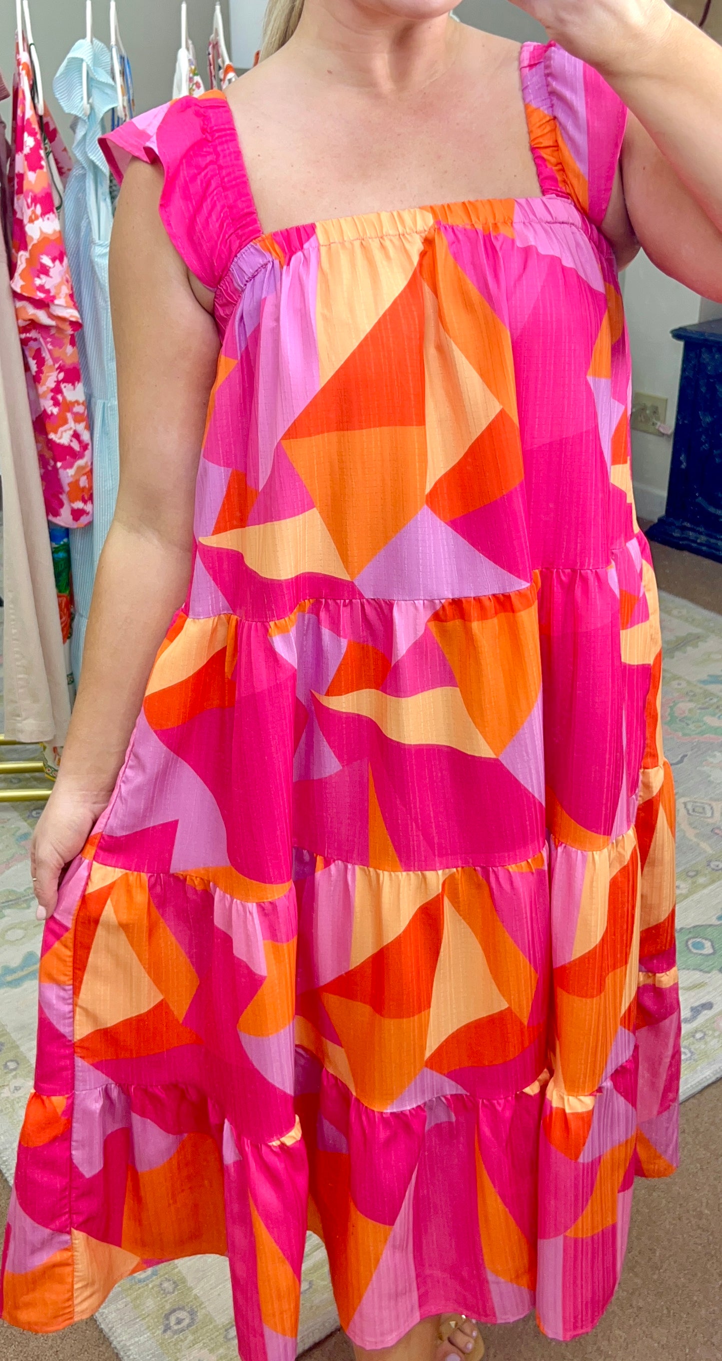 Abstract Print Tiered Nap Dress