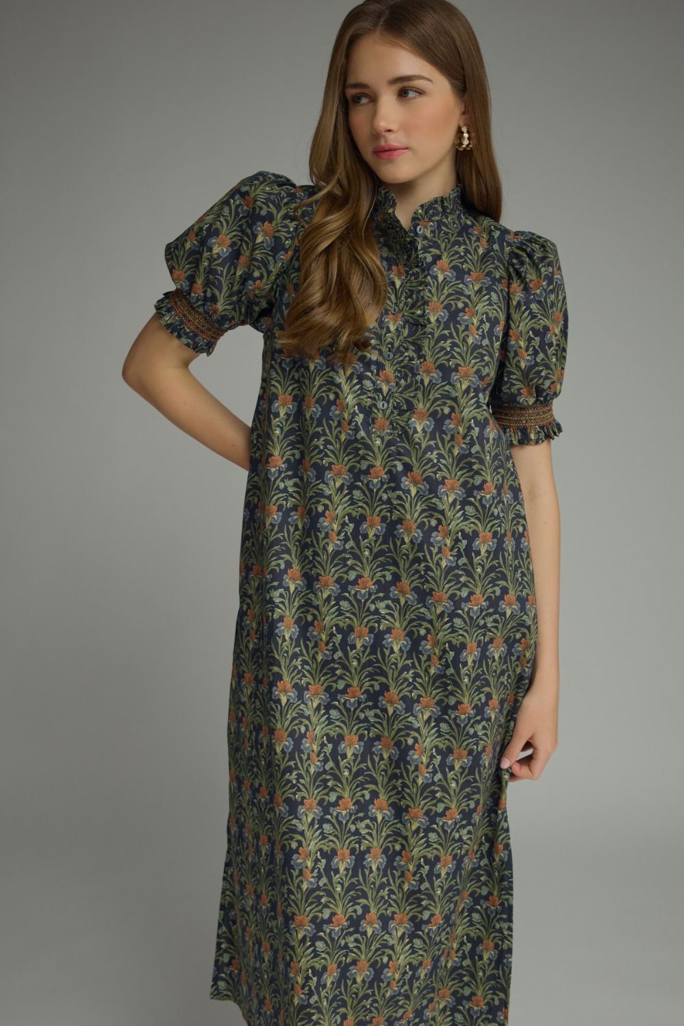 Manor Born Puff Sleeve Midi Dress