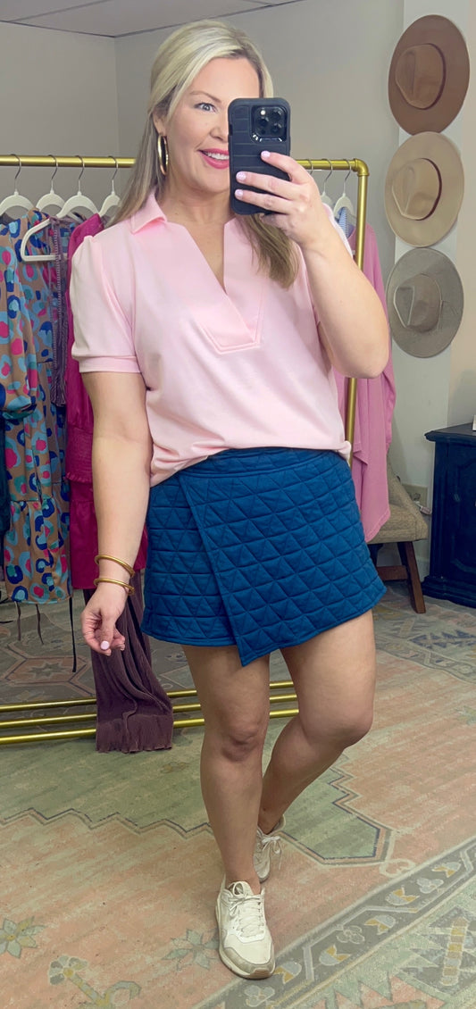 Pink Puff Sleeve Collar Top