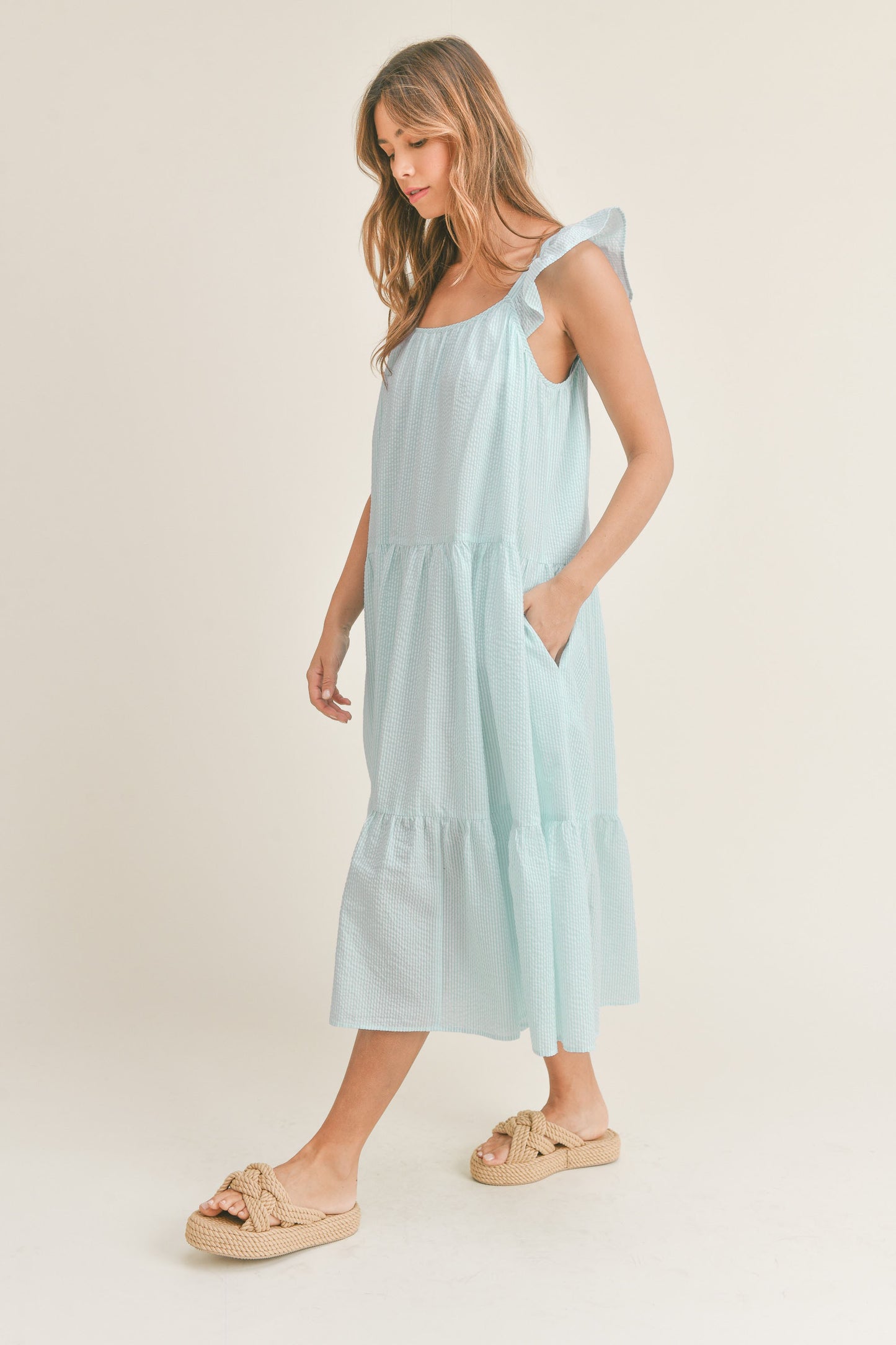 Seersucker Tiered Maxi Dress