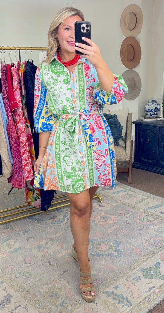 Brightside Botanica Print Belted Dress