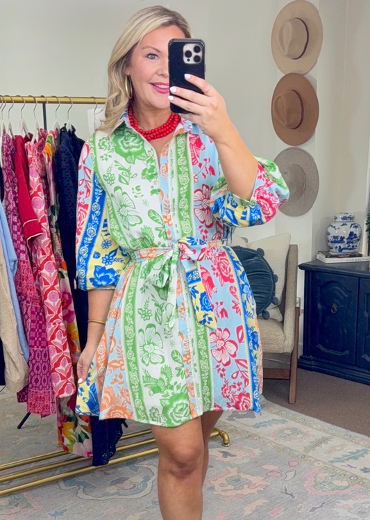 Brightside Botanica Print Belted Dress