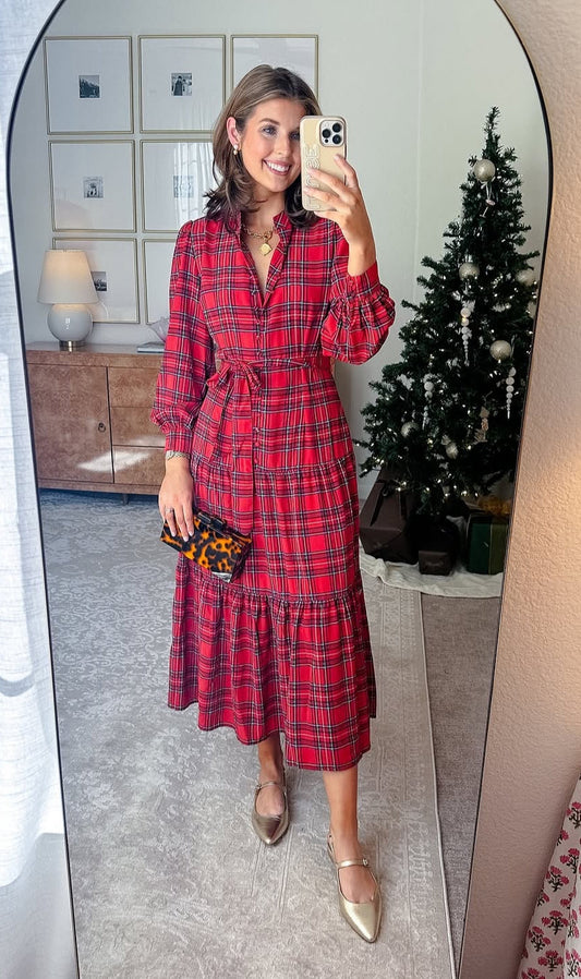 Holiday Hostess Tartan Midi Dress— PREORDER