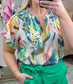 Palms Away Abstract Print Blouse