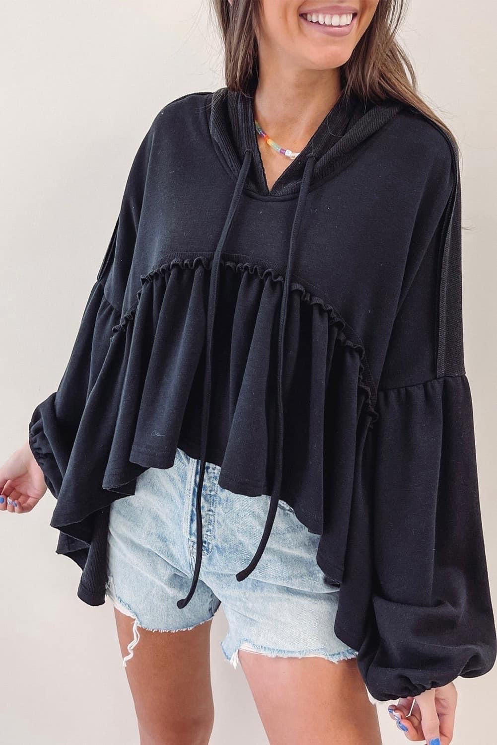 Ruffle Flounce Hooded Top