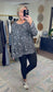Fanning Split Side Pullover Top in Gray Leopard