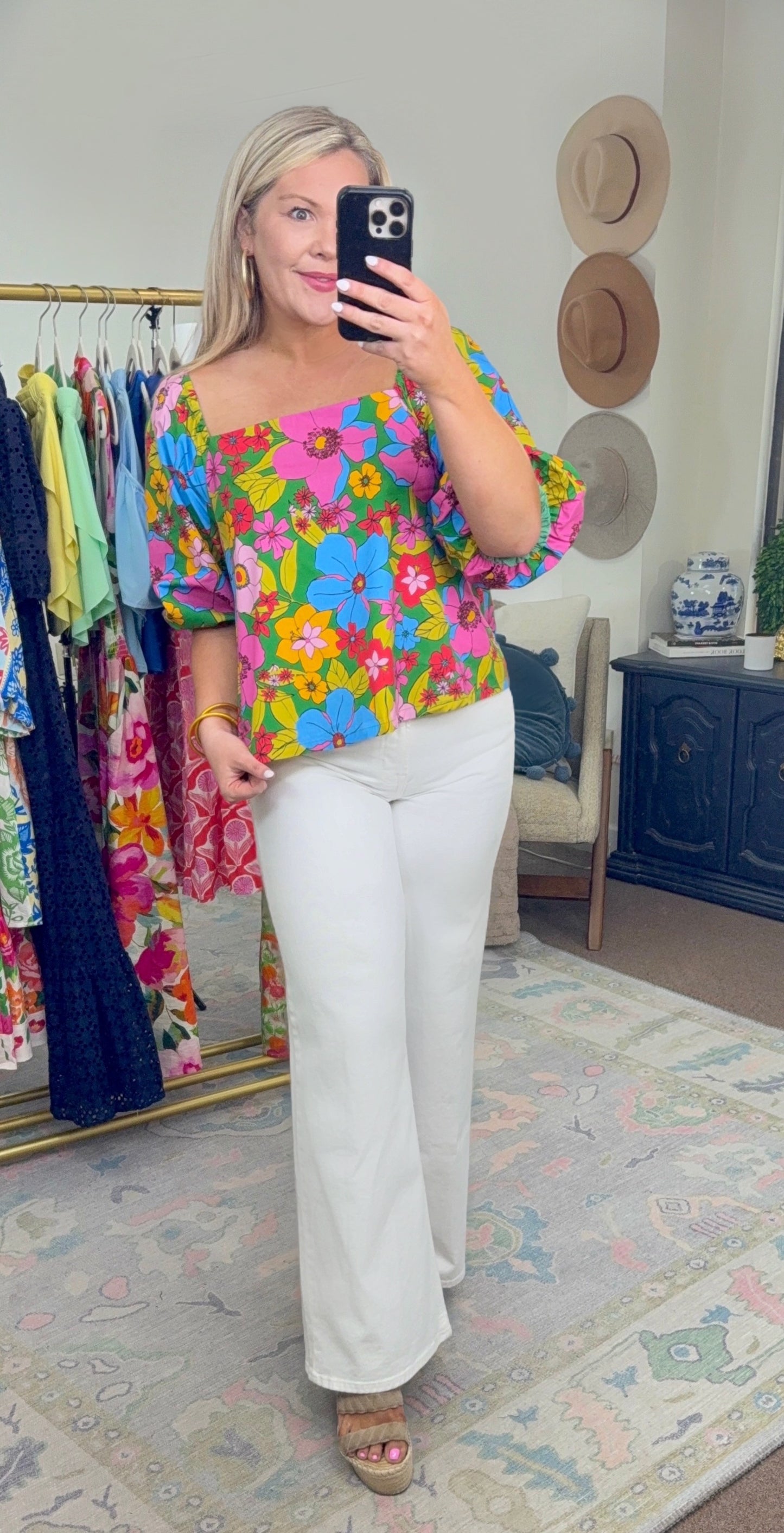 Flower to the People Retro Print Blouse