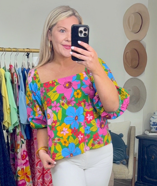 Flower to the People Retro Print Blouse