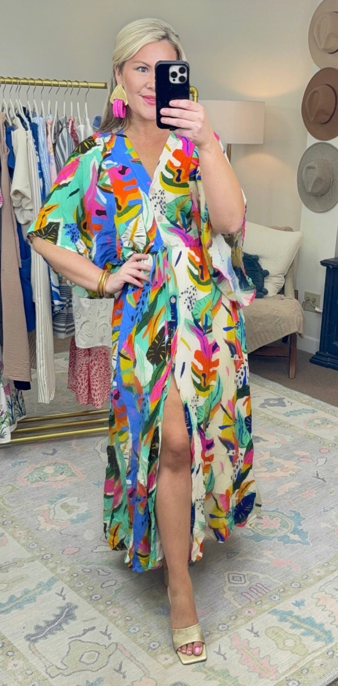 Pretty Palms Printed Midi Dress