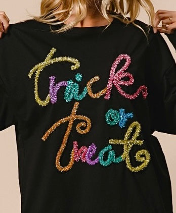 Trick or Treat Tinsel Embellished Pullover