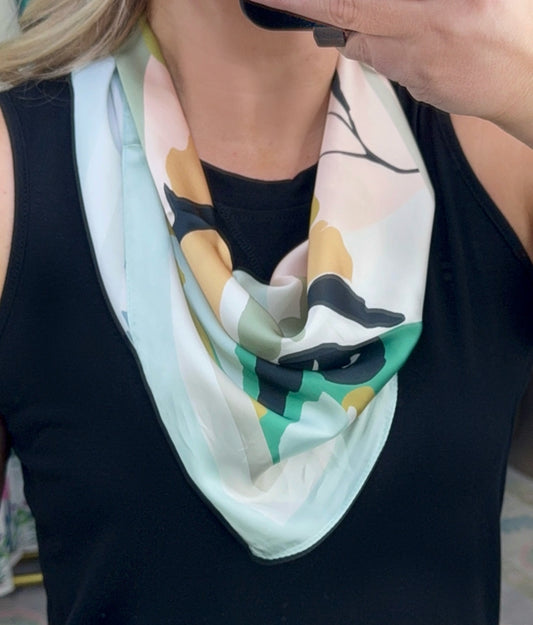 Serene Scene Abstract Palm Silk Neck Scarf