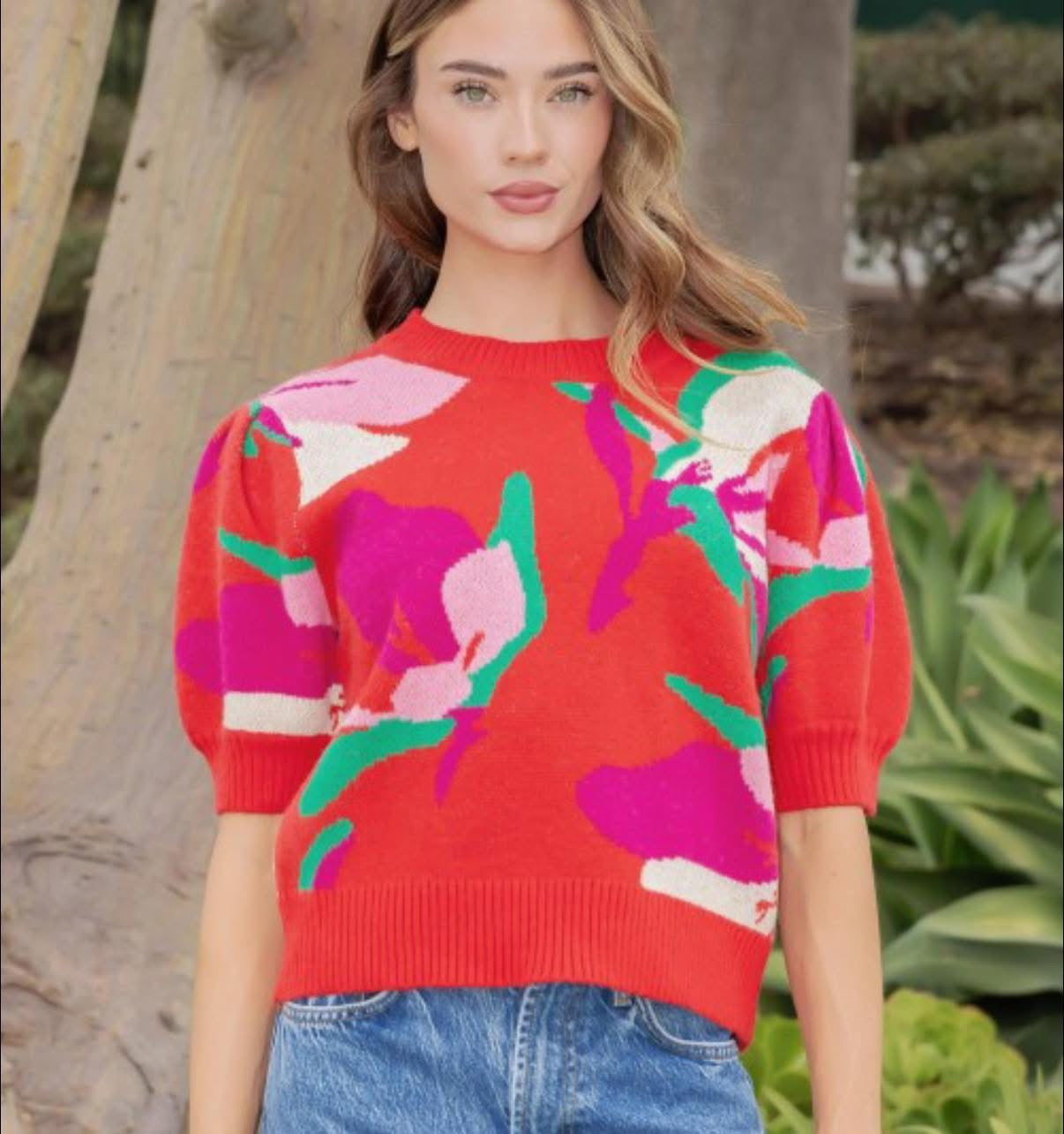 Modern Meadow Abstract Floral Knit Top