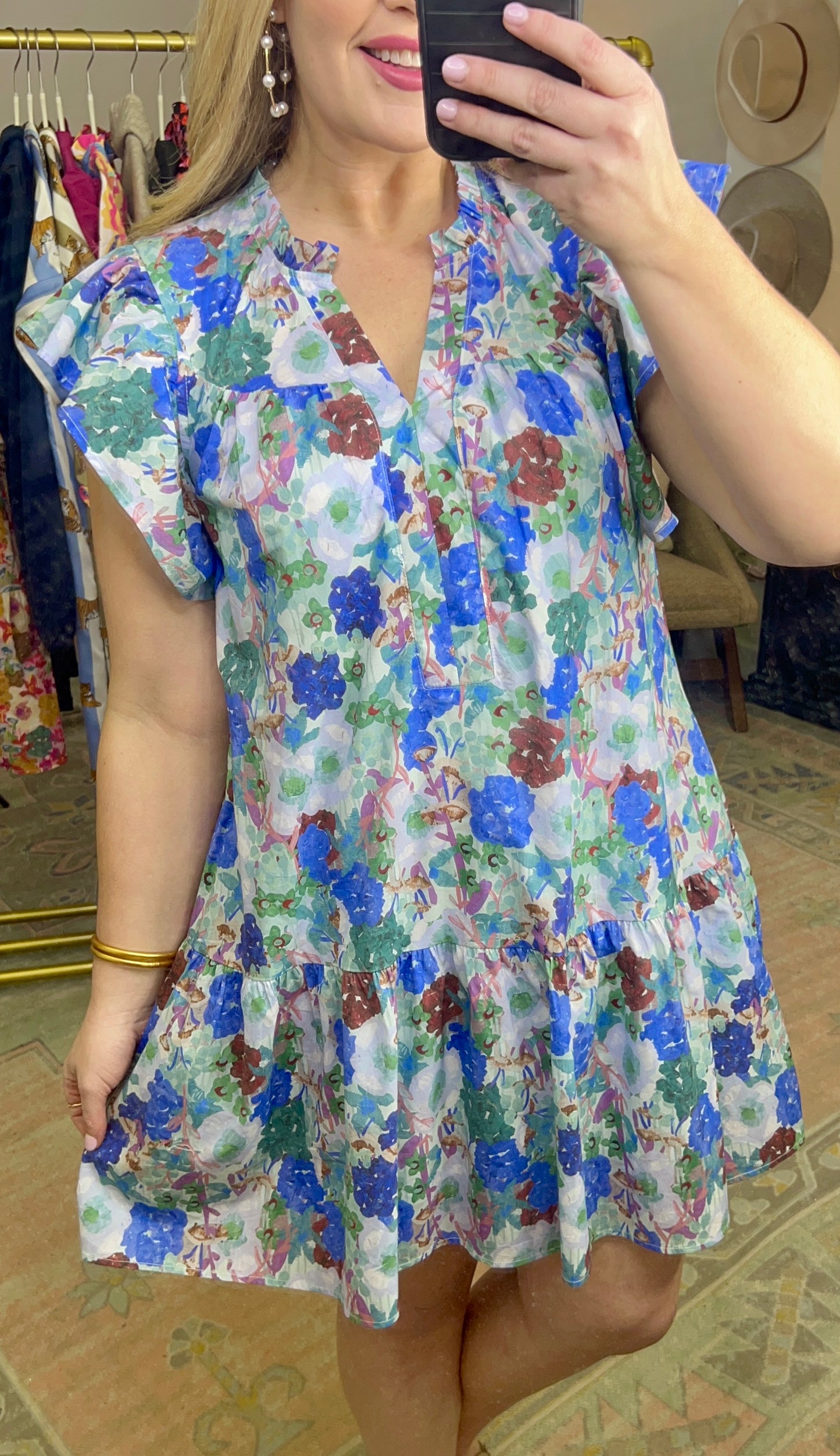 Watercolor Floral Flutter Sleeve Dress