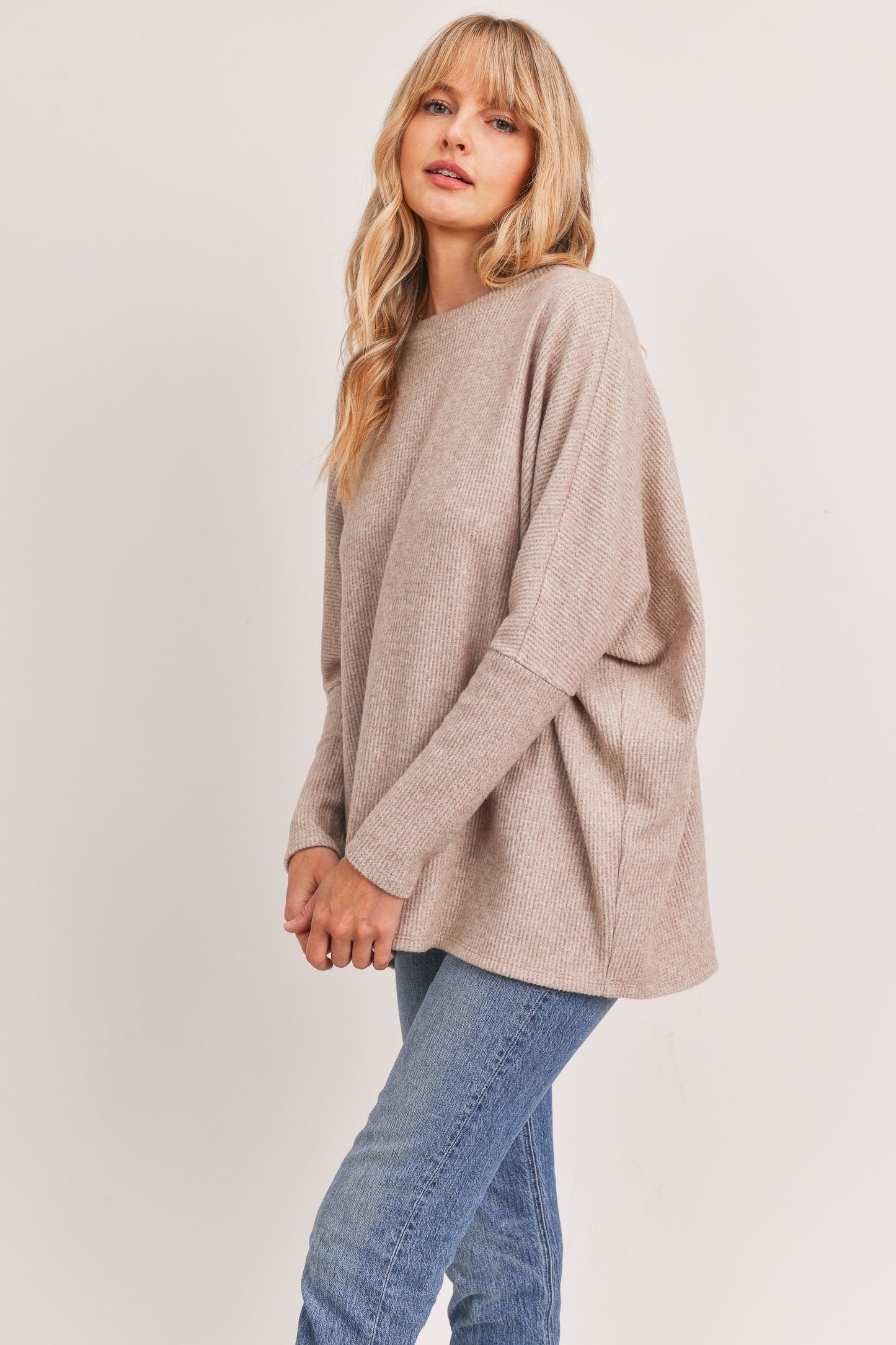 Brushed Waffle Knit Tunic Top