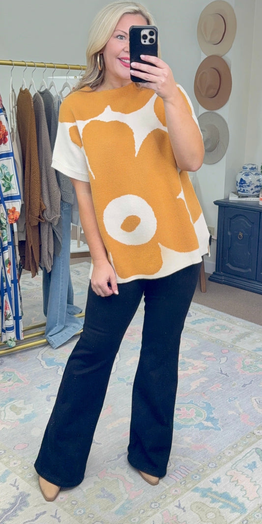 Golden Foliage Knit Tunic Top