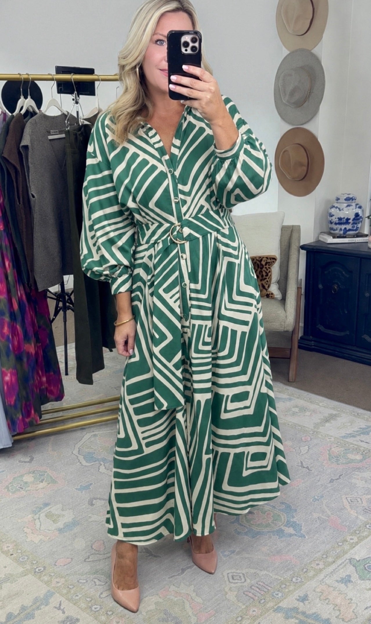 Geo & Behold Belted Midi Dress