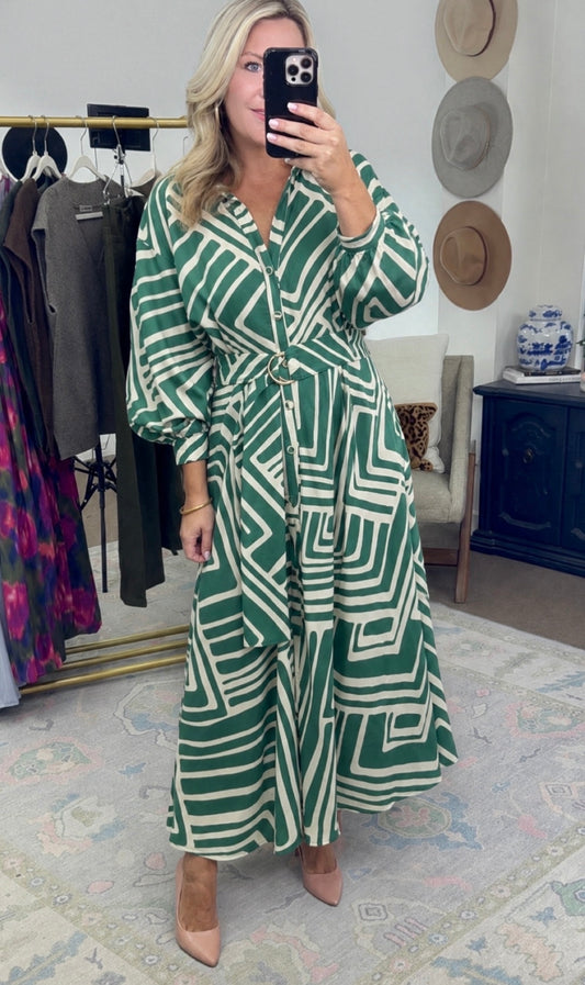 Geo & Behold Belted Midi Dress