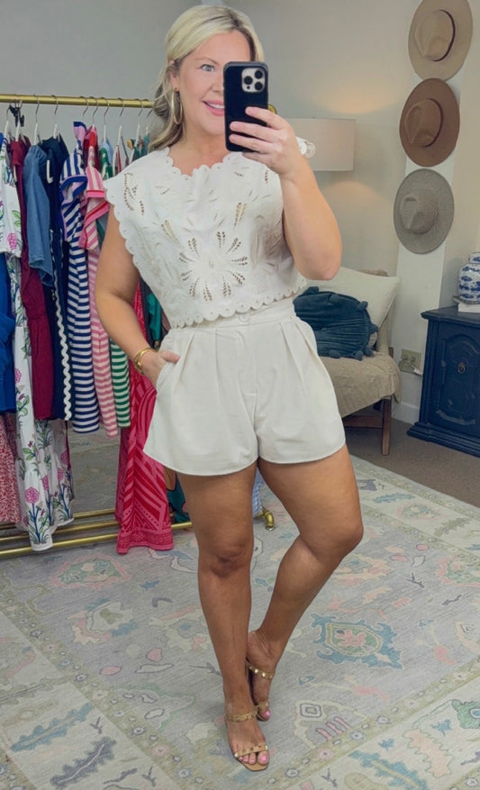 Amalfi Coast Embroidered Linen Short Set