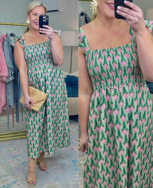 Fields of Grace Floral Print Smocked Dress