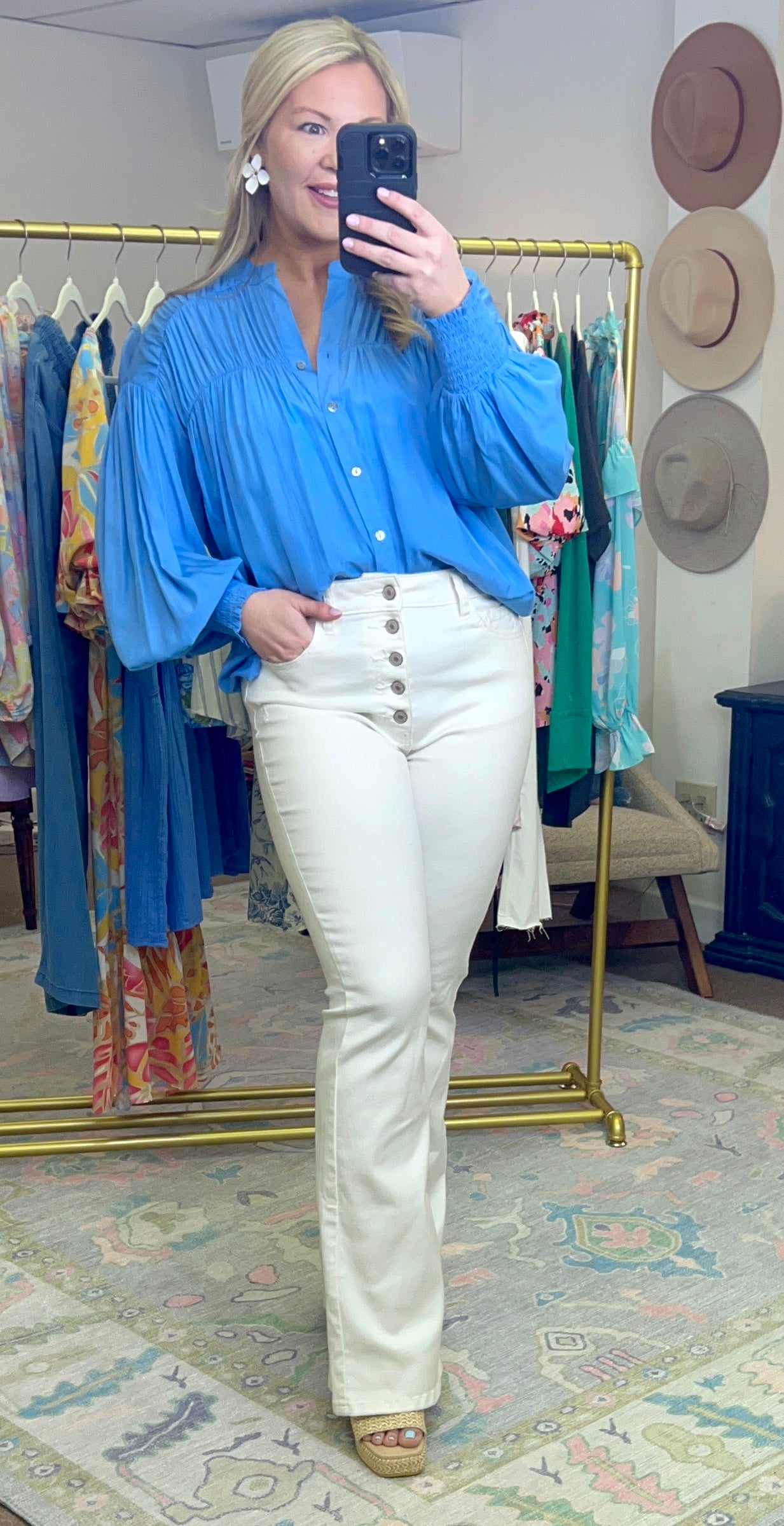 ENTRO: Ruched Billowy Sleeve Blouse