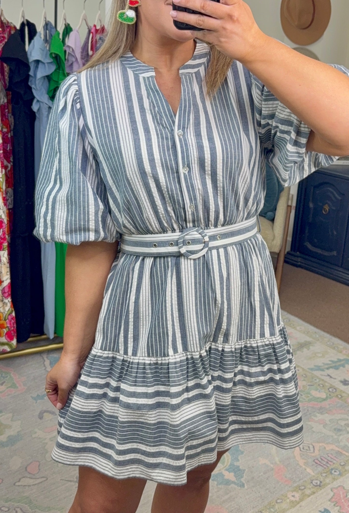 ENTRO: Memories Of Us Stripe Puff Sleeve Mini Dress