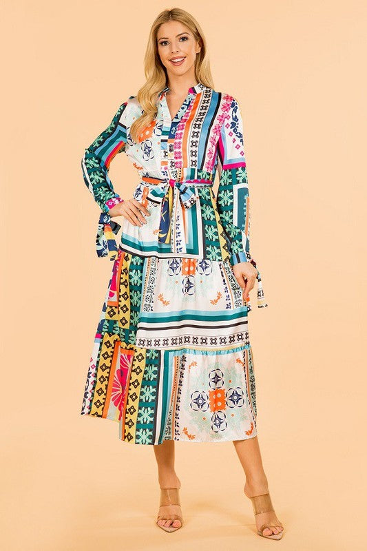 Multi Print Tiered Dress