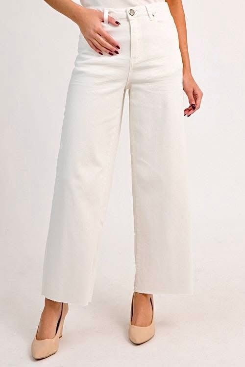 Bless It White Raw Hem Wide Crop Denim