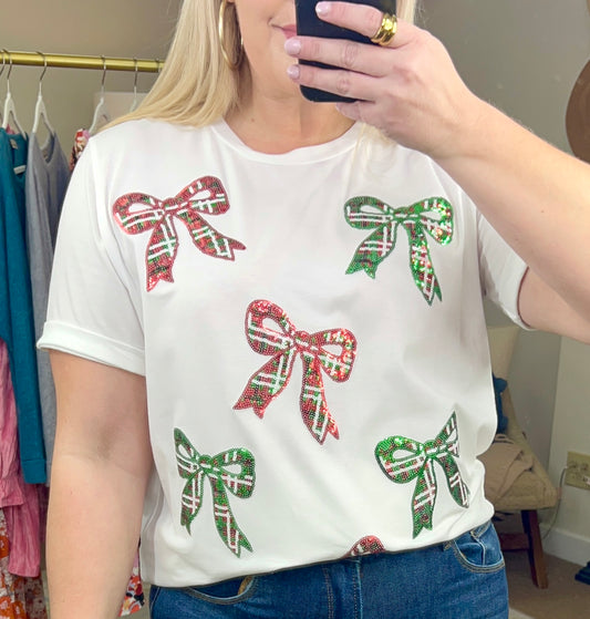 Festive Flair Bow Sequin Tee